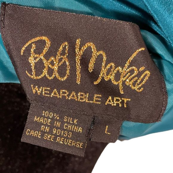 Bob Mackie NWT Vintage Teal Silk Embroidered coat front zip & drawstring size L - Picture 10 of 10
